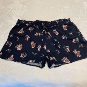 Navy Blue Floral Rayon Shorts 3X